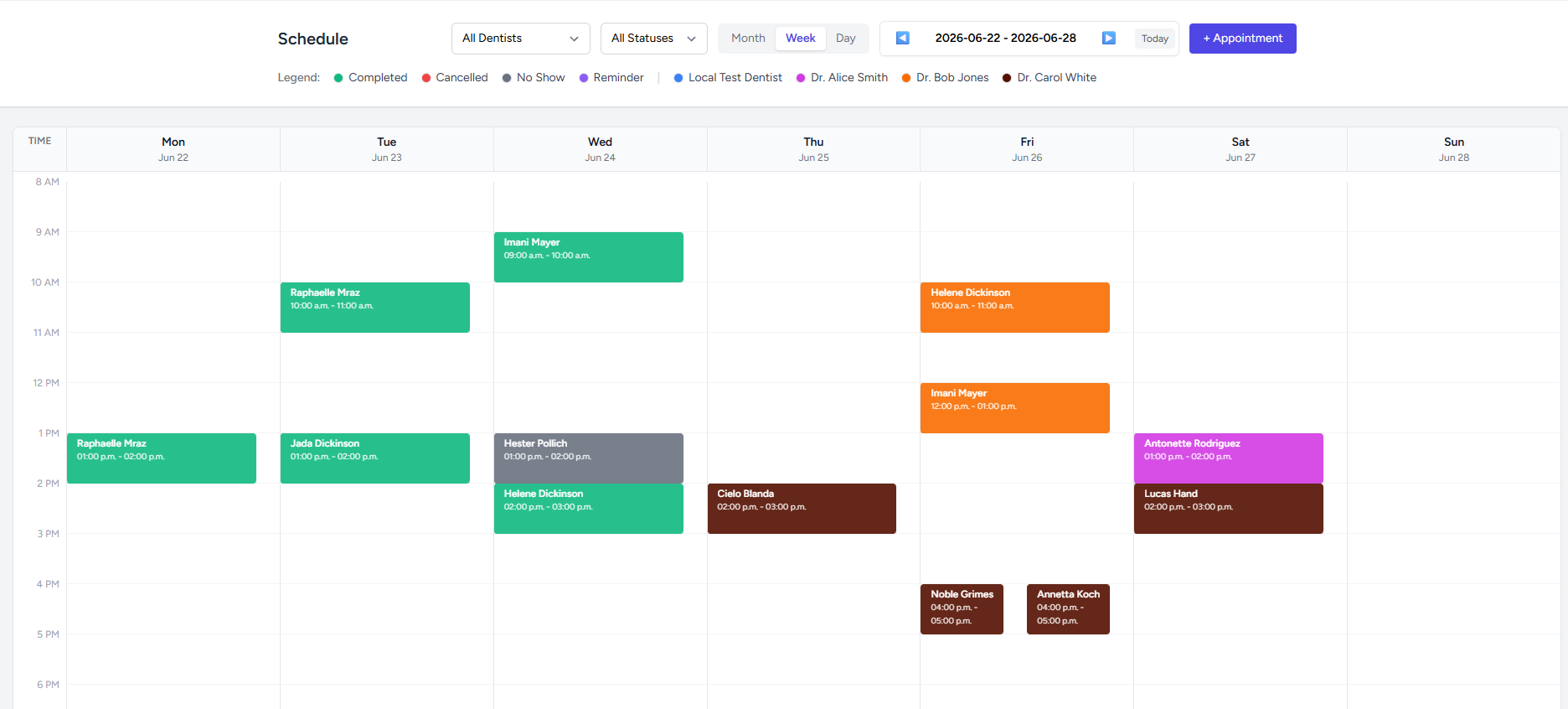 dent-os weekly appointment schedule