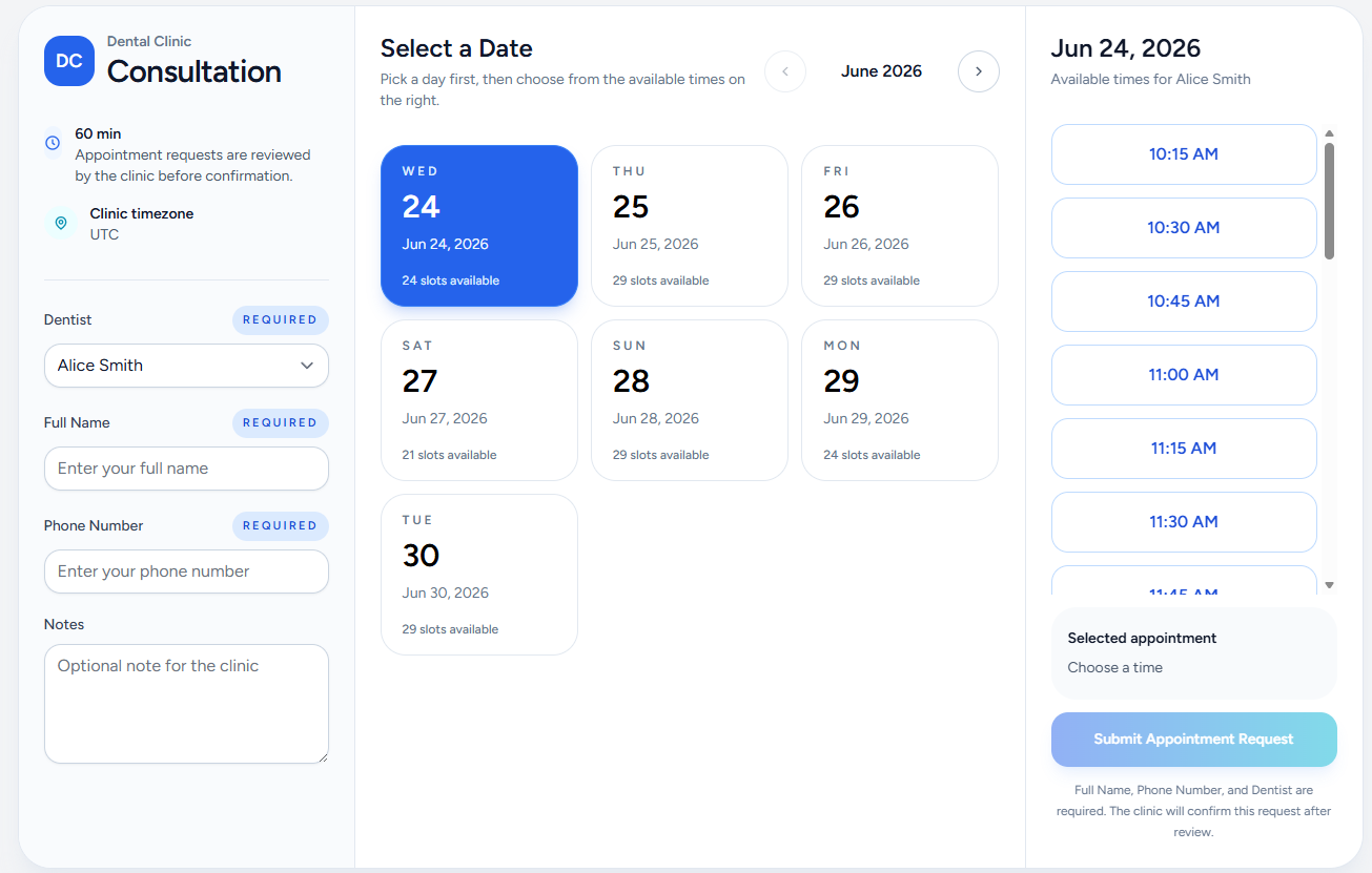 dent-os public appointment booking interface
