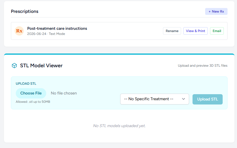 dent-os prescriptions and STL model viewer