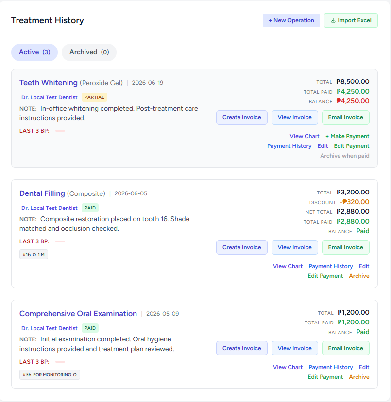 dent-os treatment history and payment overview